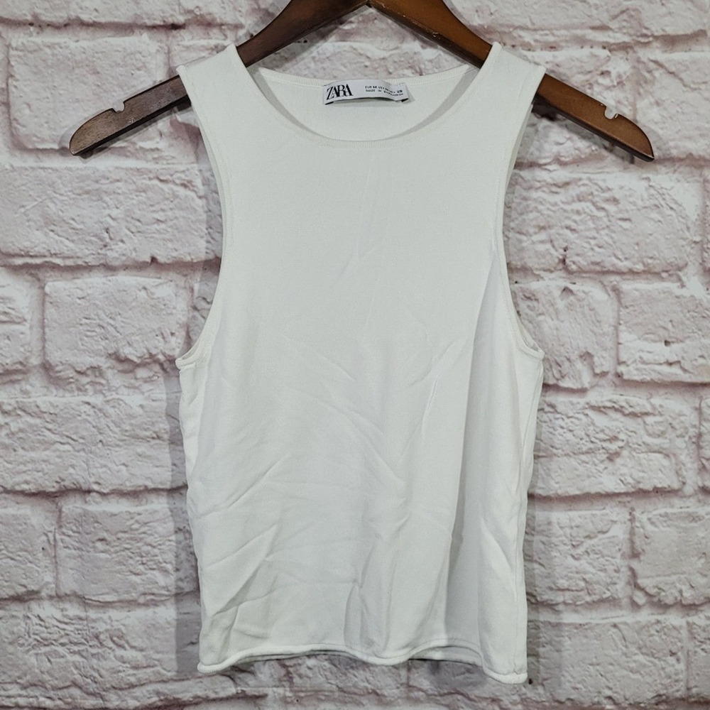 Zara White Cami Basic Cropped Top - image 1